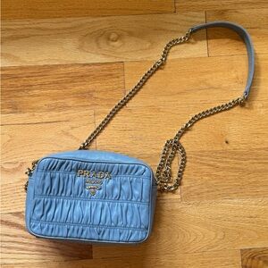 Prada baby blue cross body with gold chain